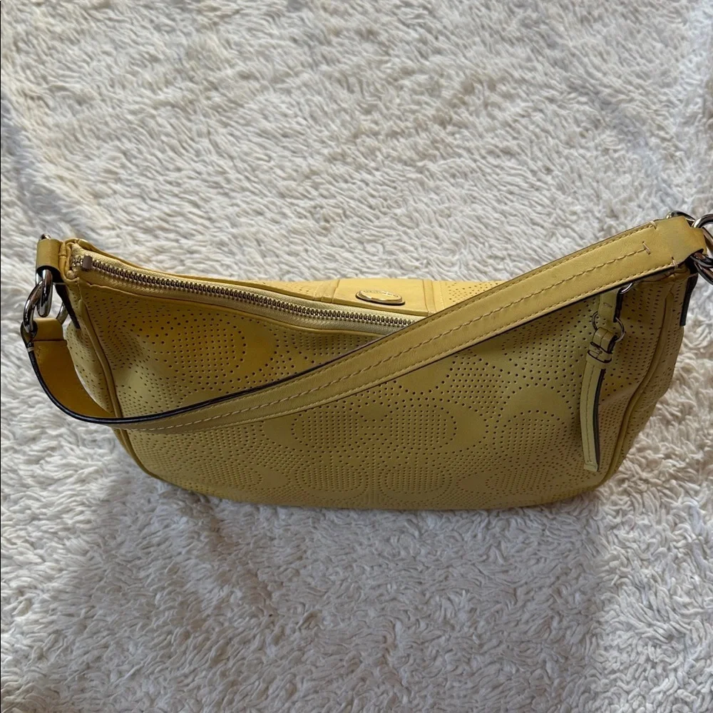 COACH Signature Stripe Convertible Hobo Bag YelowPerforated Leather F23241
